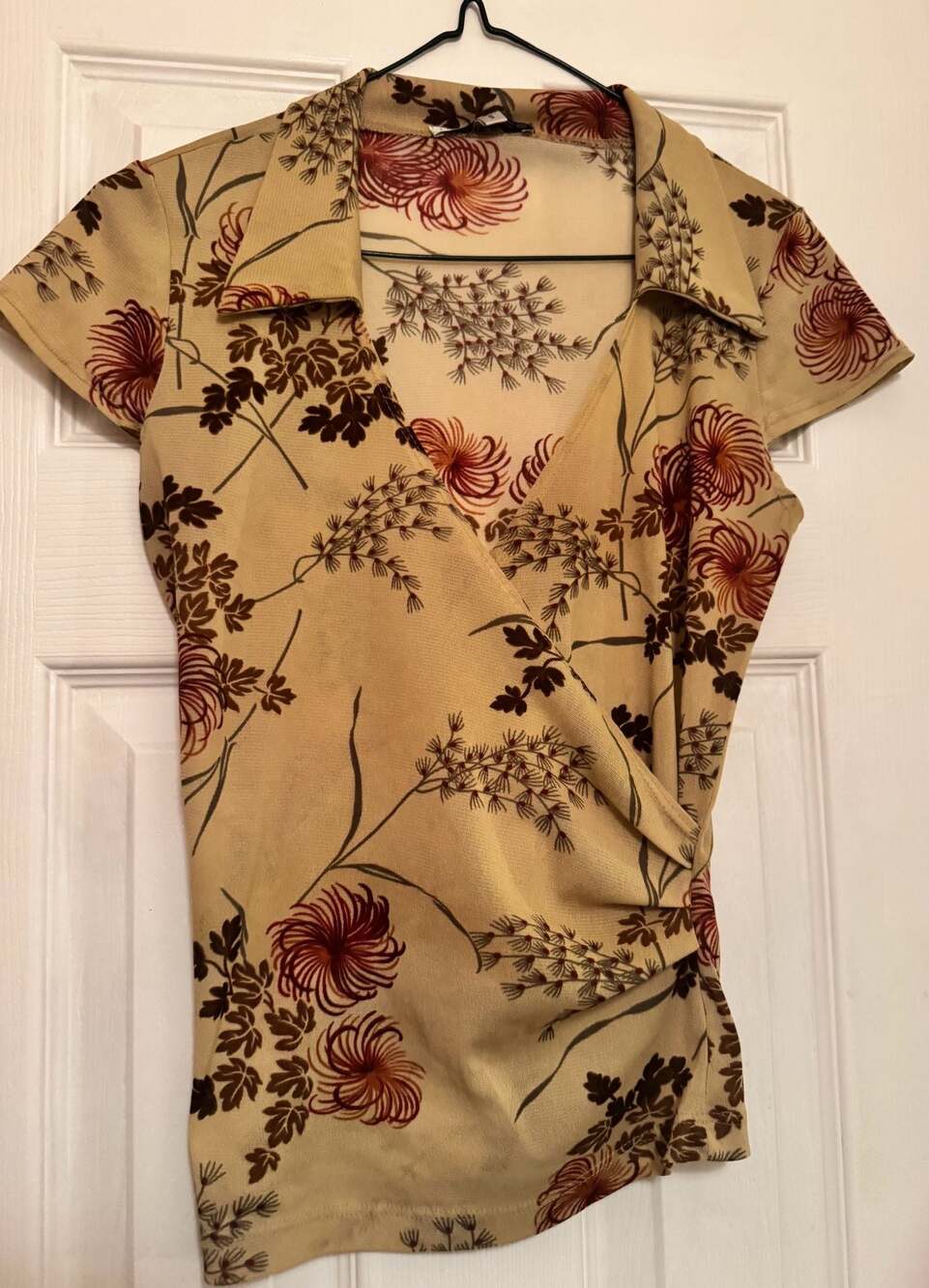 moa moa Floral Print Collared Wrap Top Size S